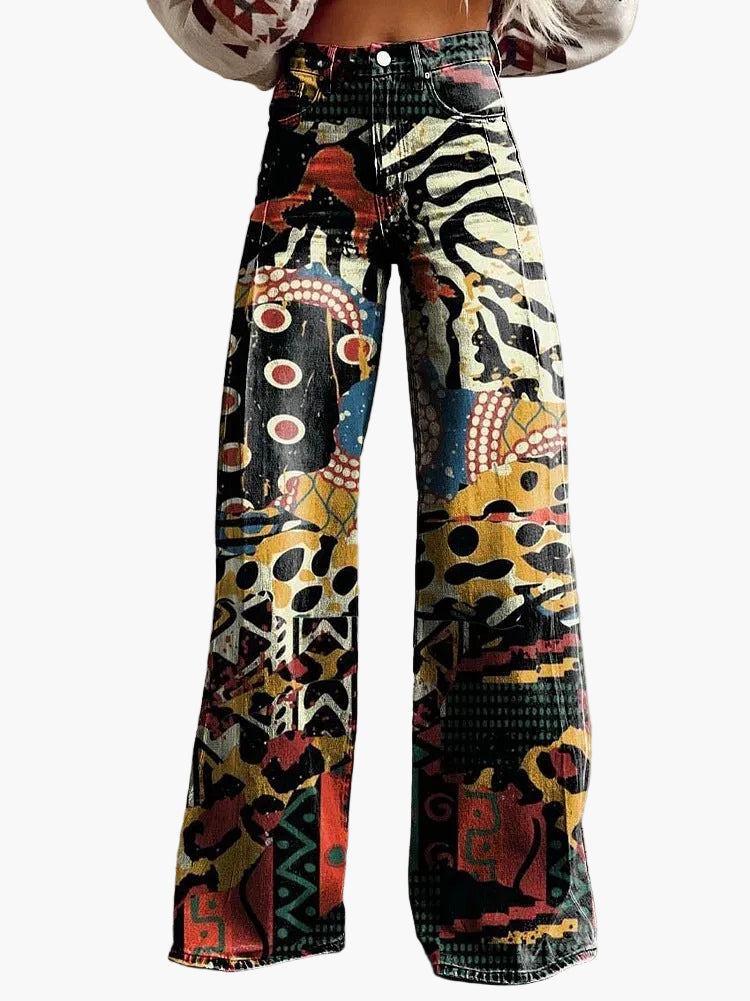 Jeans baggy larghi da donna con motivo floreale – Pantaloni casual alla moda per estate e tutti i giorni