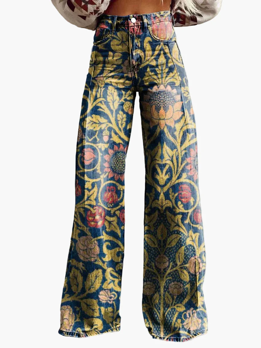 Jeans baggy larghi da donna con motivo floreale – Pantaloni casual alla moda per estate e tutti i giorni