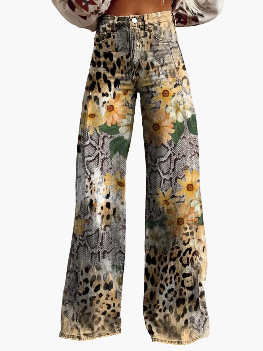 Jeans baggy larghi da donna con motivo floreale – Pantaloni casual alla moda per estate e tutti i giorni