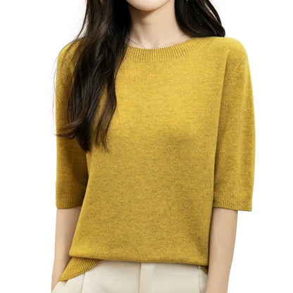 Pullover da donna a maniche corte in maglia con scollo rotondo, in vari colori