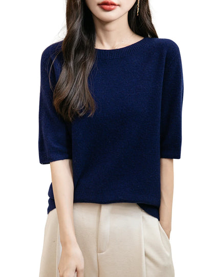 Pullover da donna a maniche corte in maglia con scollo rotondo, in vari colori