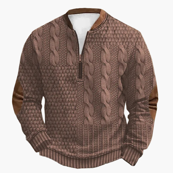 Herre striktrøje med halv lynlås – Moderigtig fritidstrøje i patchwork-look