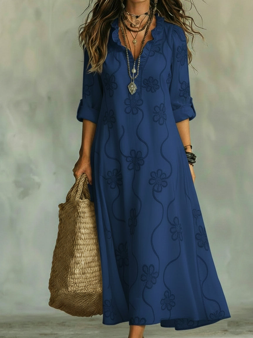 Lilou | Maxi-jurk met bloemenprint, V-hals en ruches voor dames