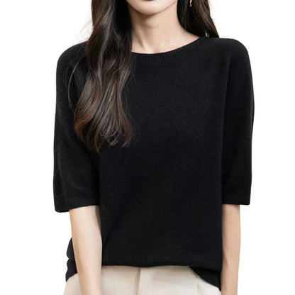 Pullover da donna a maniche corte in maglia con scollo rotondo, in vari colori