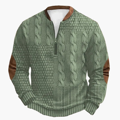 Herre striktrøje med halv lynlås – Moderigtig fritidstrøje i patchwork-look