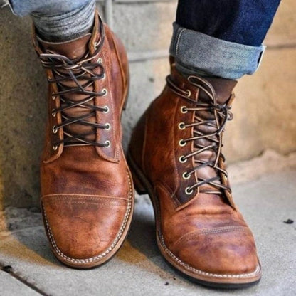 Botines para hombre estilo vintage – Botas clásicas con cordones para el día a día y tiempo libre