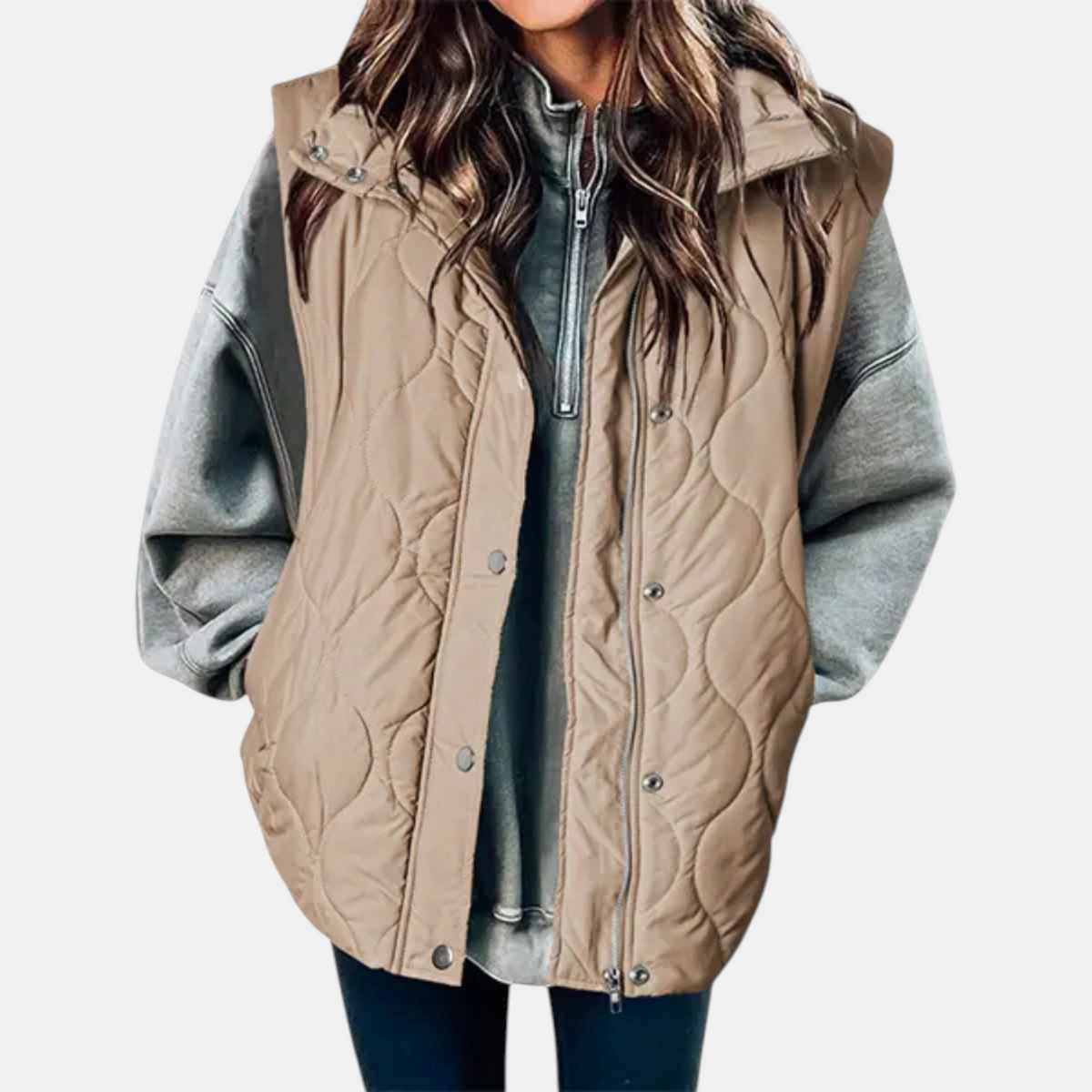 Bodywarmer voor dames met capuchon, knopen en zakken