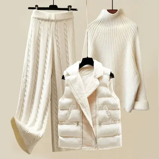 Dam Vinter 3-delat Stickat Outfit Set – Modernt Komfort för Vardag och Fritid