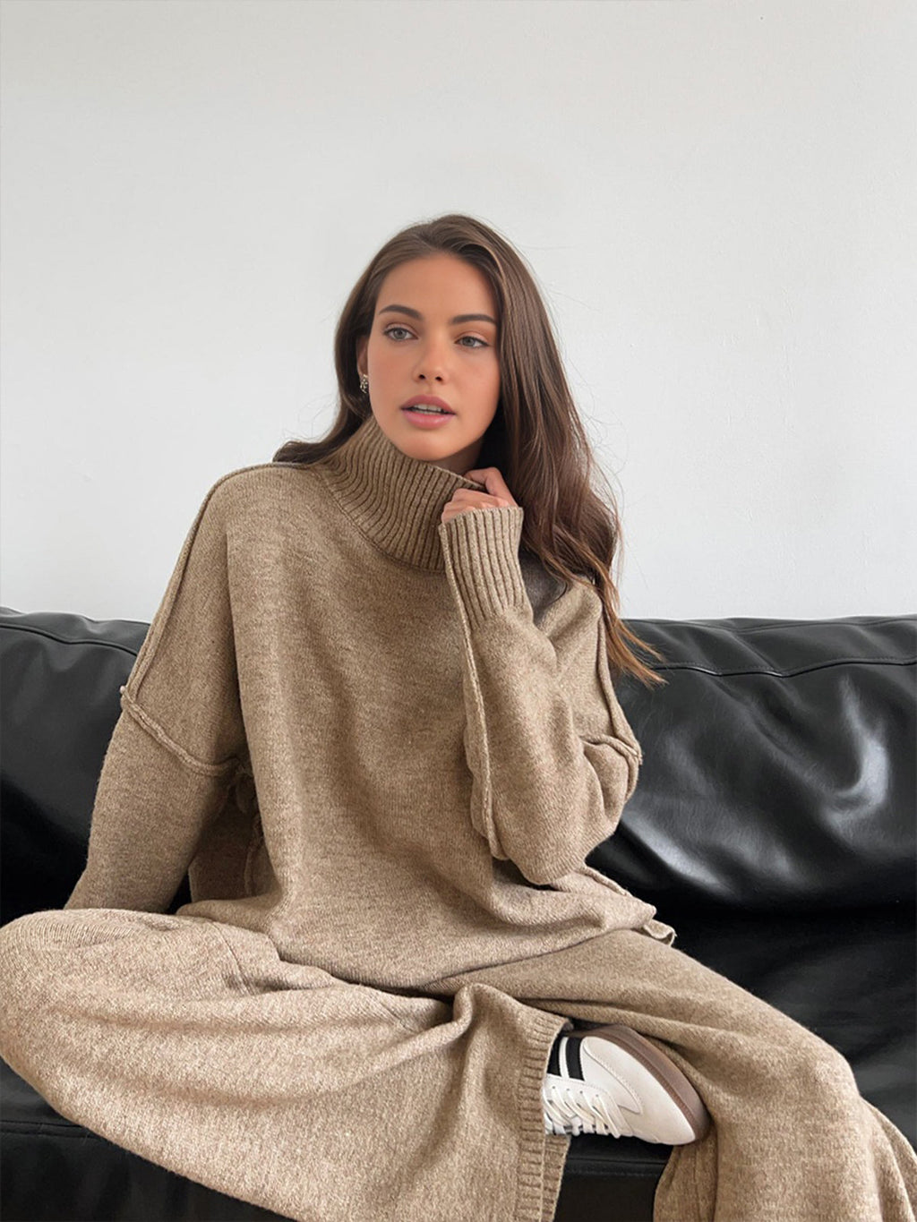 Loungeset met col en wijde broek voor dames