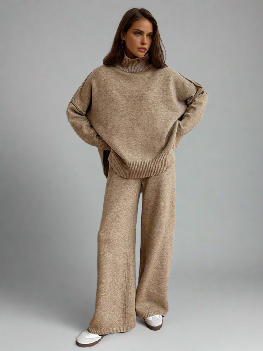 Loungeset met col en wijde broek voor dames