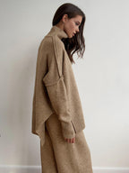 Loungeset met col en wijde broek voor dames