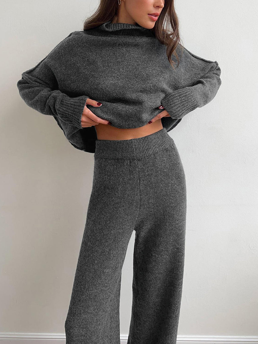 Loungeset met col en wijde broek voor dames