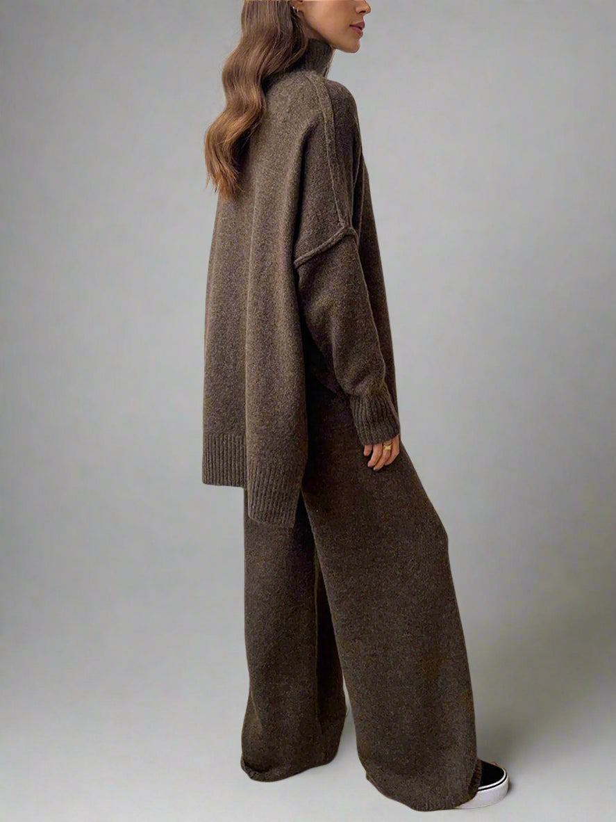Loungeset met col en wijde broek voor dames