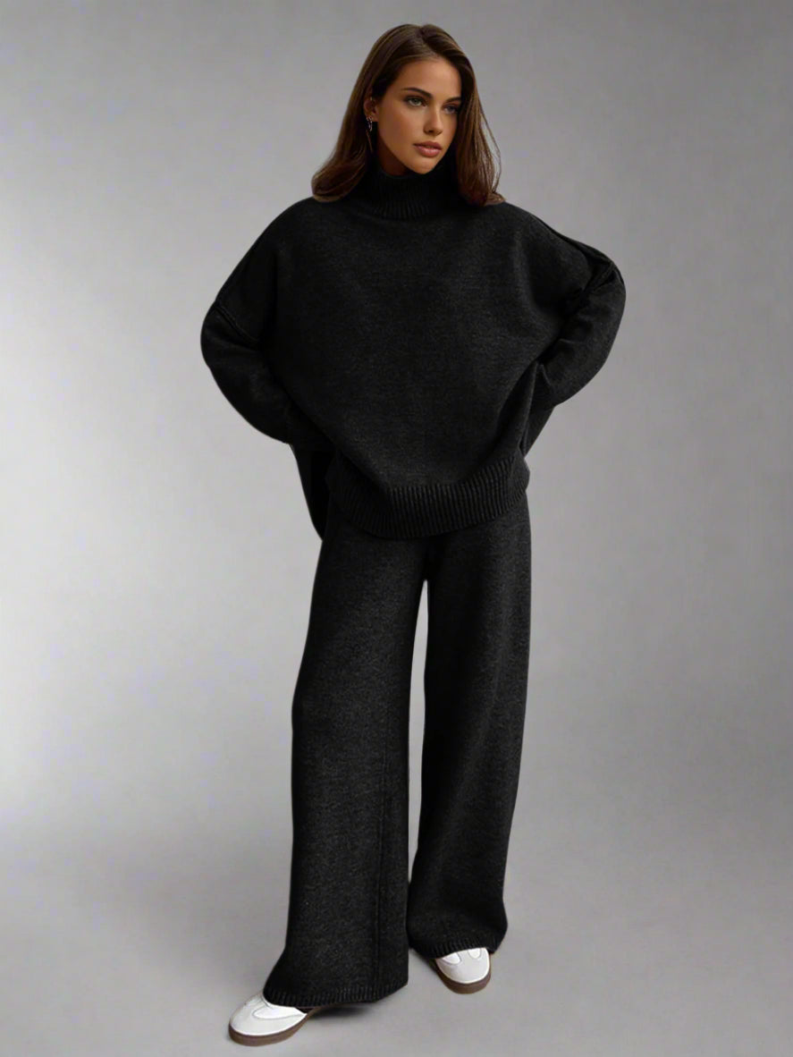 Loungeset met col en wijde broek voor dames