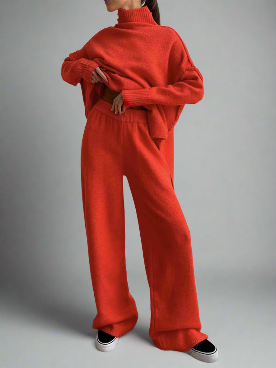 Loungeset met col en wijde broek voor dames