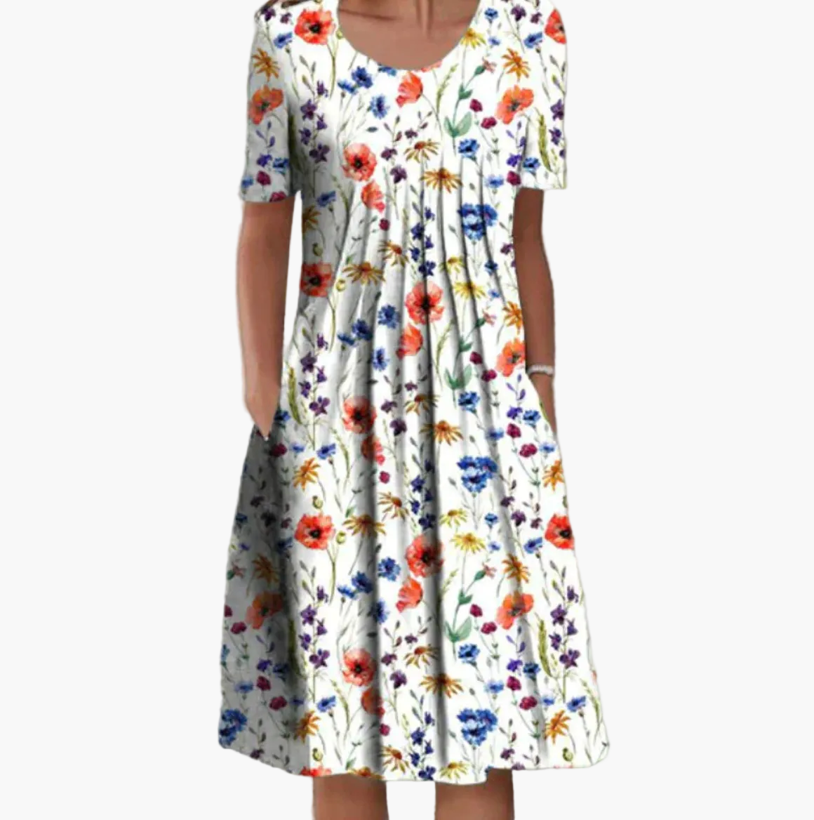Abito estivo da donna con stampa floreale – Abito casual ampio con tasche, lunghezza midi, stile femminile
