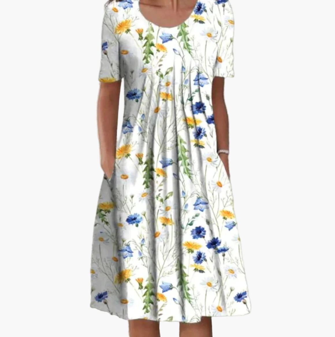 Abito estivo da donna con stampa floreale – Abito casual ampio con tasche, lunghezza midi, stile femminile