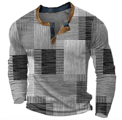 Camiseta henley patchwork de hombre de manga larga – Suéter casual de moda para otoño e invierno