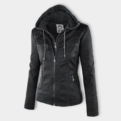 Veste en similicuir pour femme avec capuche – Un incontournable mode pour le quotidien et les loisirs