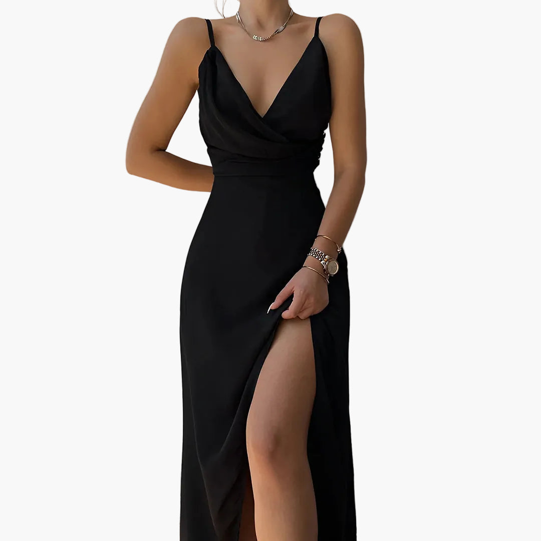 Vestido de noche para mujer con abertura y escote cruzado – Vestido largo elegante para ocasiones especiales