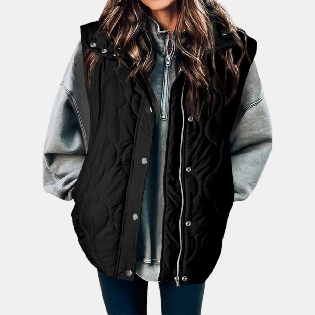 Bodywarmer voor dames met capuchon, knopen en zakken