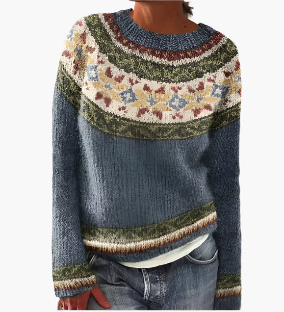 Dame retro pullover i norsk stil – Komfortabel striktrøje til efterår og vinter