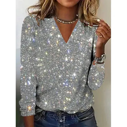 Maglione da donna con paillettes e scollo a V – Stile elegante per feste e serate