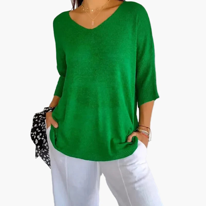 Top en maille femme avec décolleté en V – T-shirt décontracté ample pour le quotidien et les vacances