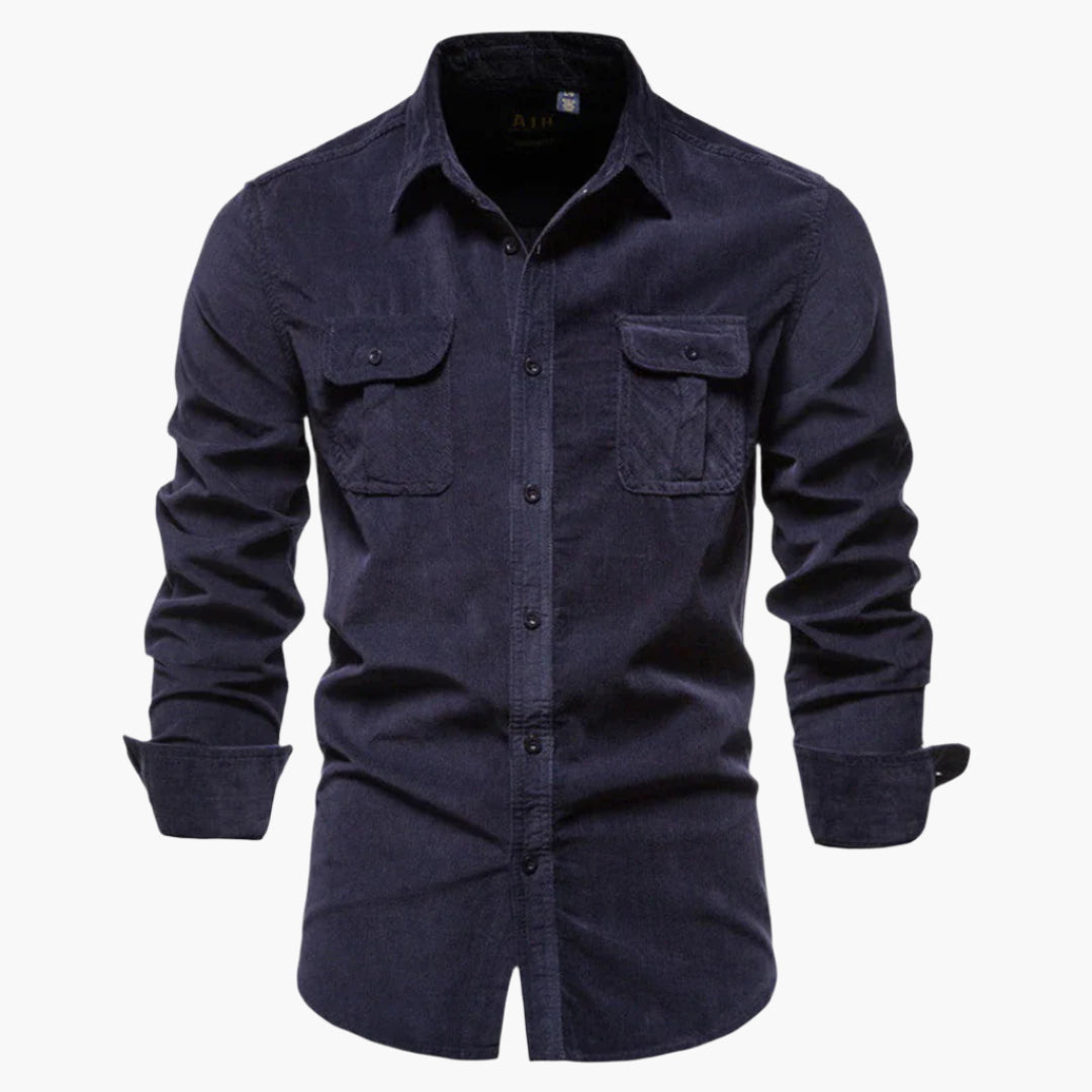 Camicia in Velluto a Coste Slim Fit da Uomo – Camicia Classica per Tempo Libero e Business in Stile Moderno