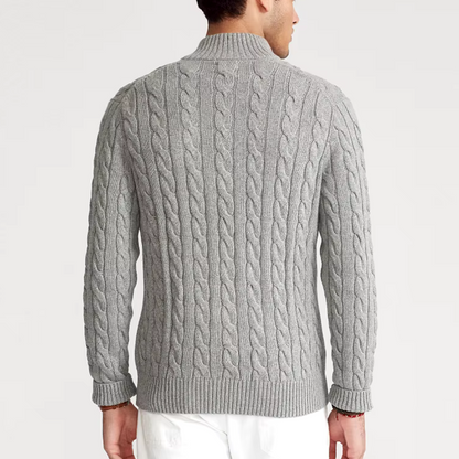 Męski dzianinowy sweter w stylu Old Money z półzamkiem – elegancki sweter na wolny czas