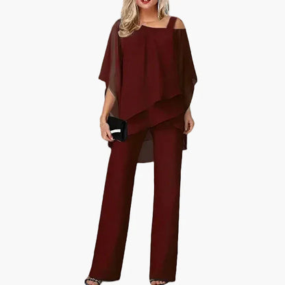 Damen Elegantes Zweiteiler Set mit Asymmetrischem Oberteil – Modischer Hosenanzug für Büro, Alltag & Feste