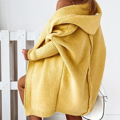 Cardigan lavorato a maglia da donna con cappuccio – Stile oversize accogliente per autunno e inverno