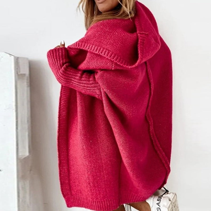 Cardigan lavorato a maglia da donna con cappuccio – Stile oversize accogliente per autunno e inverno