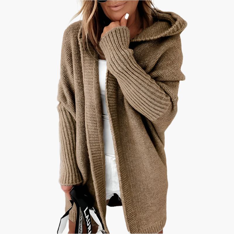 Cardigan lavorato a maglia da donna con cappuccio – Stile oversize accogliente per autunno e inverno