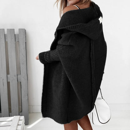 Cardigan lavorato a maglia da donna con cappuccio – Stile oversize accogliente per autunno e inverno