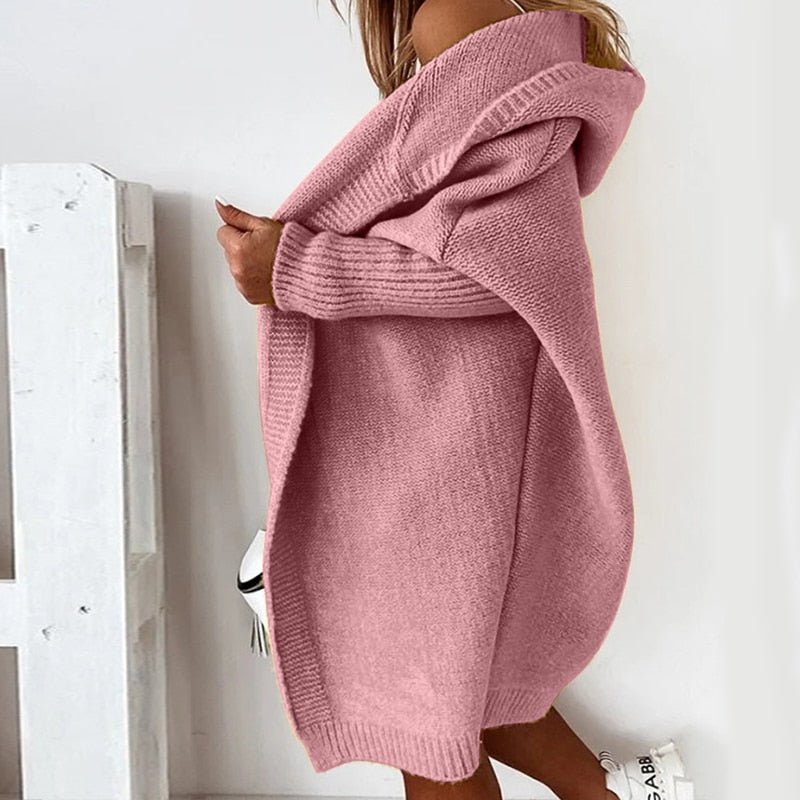 Cardigan lavorato a maglia da donna con cappuccio – Stile oversize accogliente per autunno e inverno