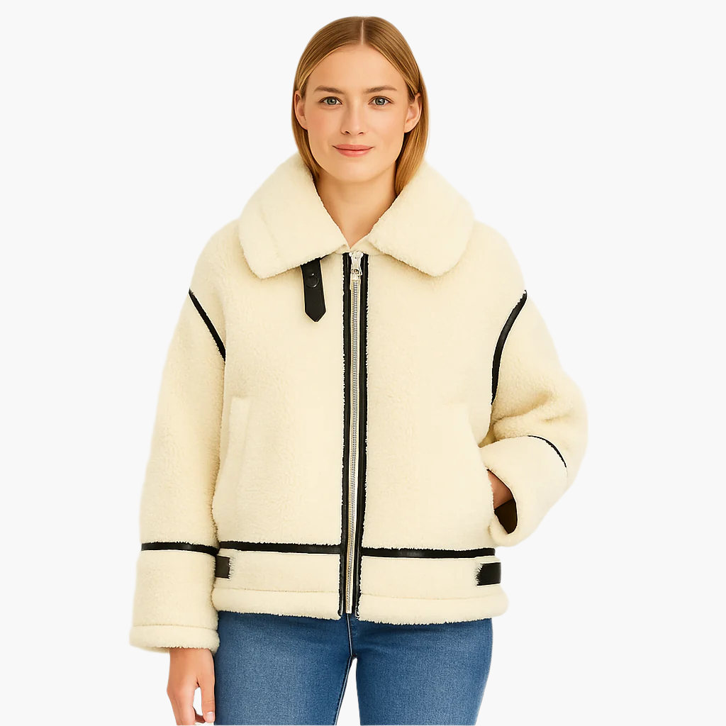 Veste d'hiver femme style biker – Veste en fausse fourrure teddy tendance pour les jours froids