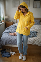 Regenjas voor dames met lange mouwen, capuchon en zakken