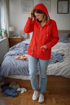 Regenjas voor dames met lange mouwen, capuchon en zakken