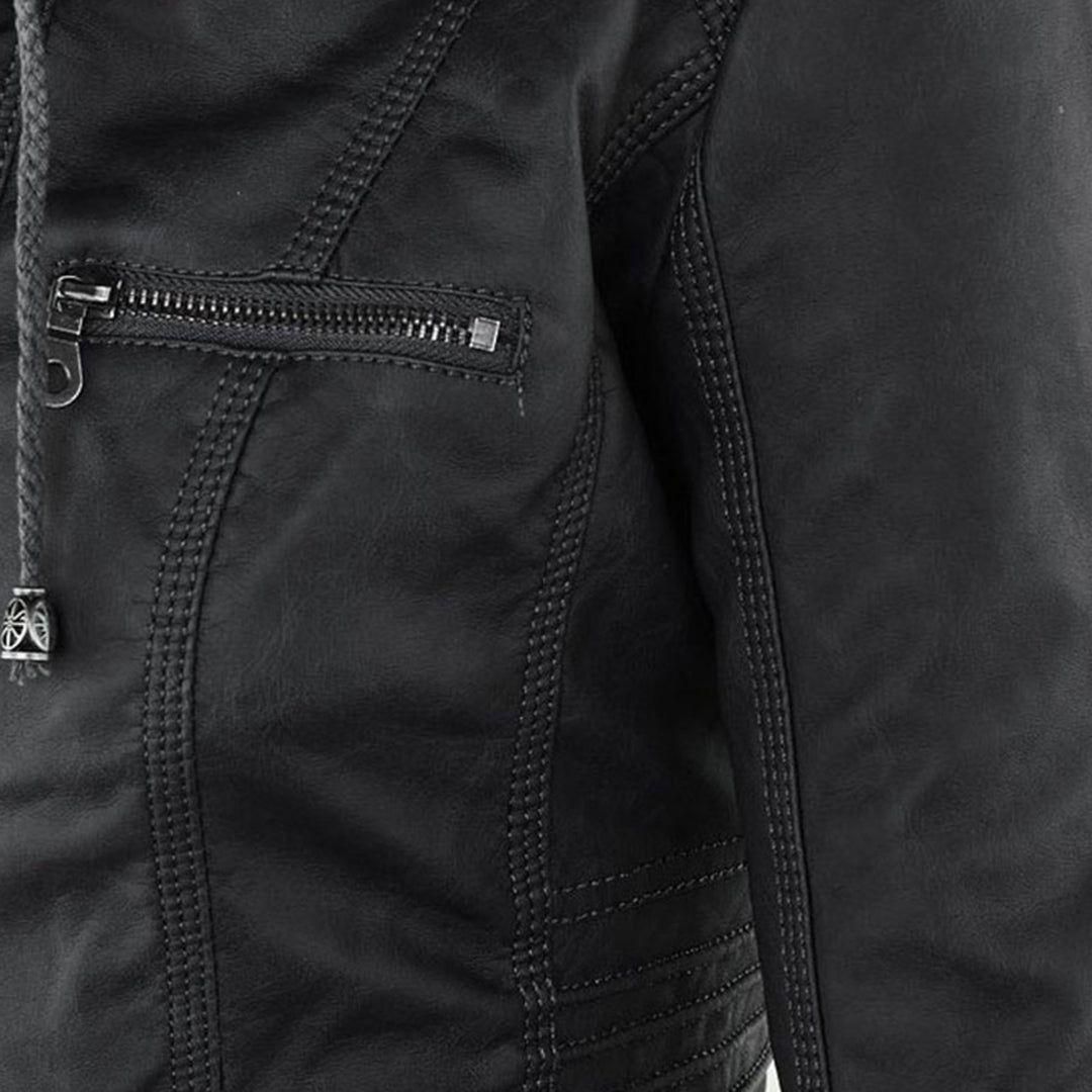 Giacca autunnale da donna con cappuccio – Giacca in pelle vegana alla moda per tutti i giorni e tempo libero