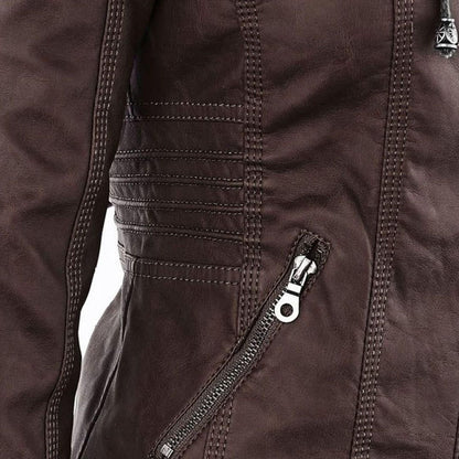 Giacca autunnale da donna con cappuccio – Giacca in pelle vegana alla moda per tutti i giorni e tempo libero