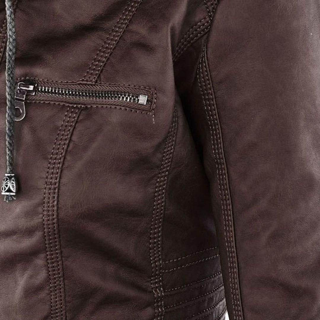 Giacca autunnale da donna con cappuccio – Giacca in pelle vegana alla moda per tutti i giorni e tempo libero