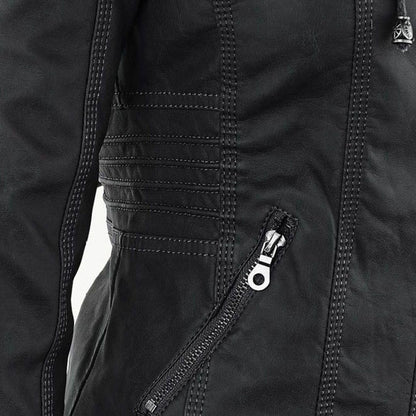 Giacca autunnale da donna con cappuccio – Giacca in pelle vegana alla moda per tutti i giorni e tempo libero
