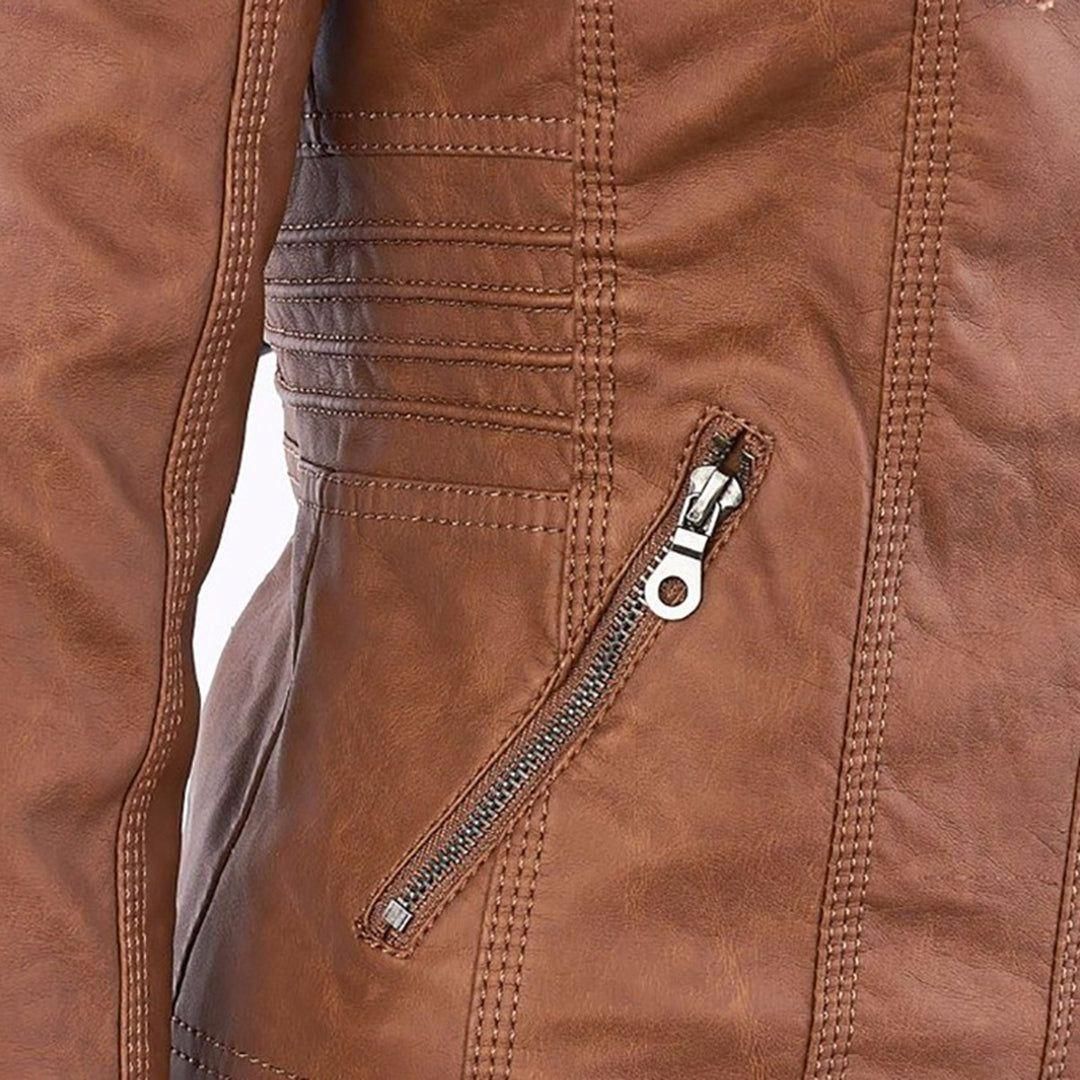 Giacca autunnale da donna con cappuccio – Giacca in pelle vegana alla moda per tutti i giorni e tempo libero