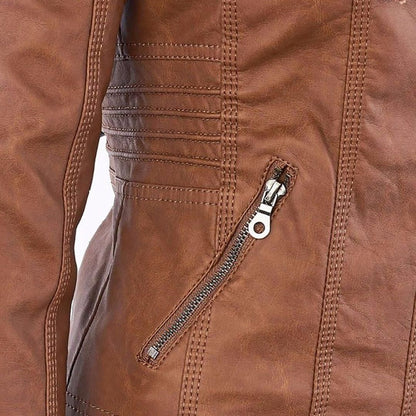 Giacca autunnale da donna con cappuccio – Giacca in pelle vegana alla moda per tutti i giorni e tempo libero