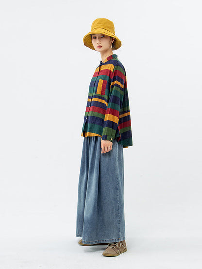Damen Freizeit Bluse mit breiten Streifen und Stehkragen – Lässig, modisch, ideal für Alltag und Büro