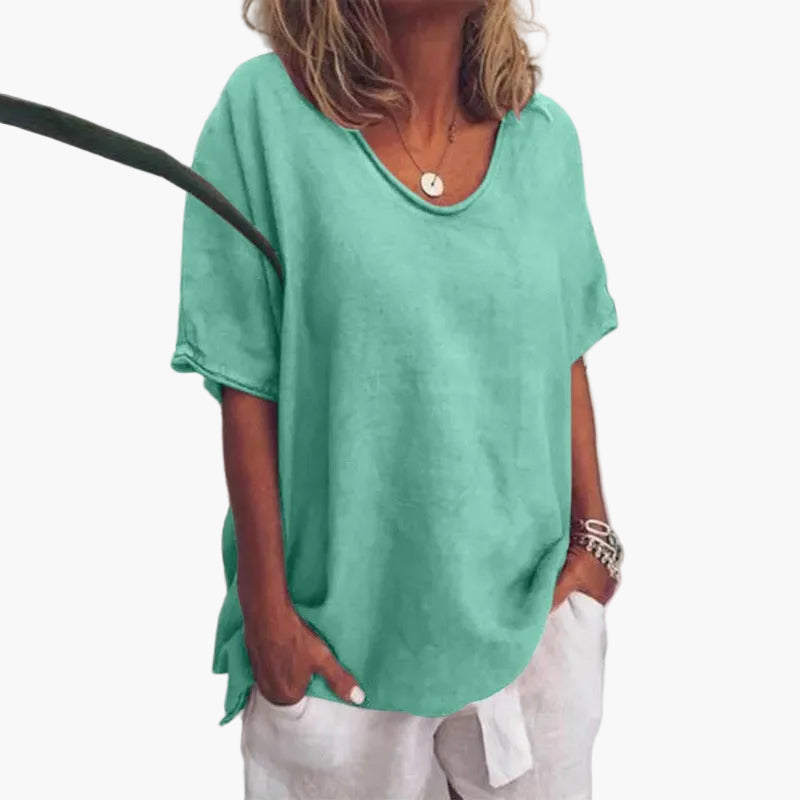 Dames Oversized Casual Blouse met Ronde Hals – Los Basic voor Dagelijks en Kantoor