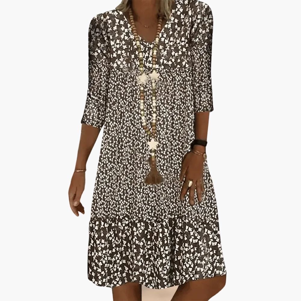 Damen Freizeitkleid mit Blumenmuster und 3/4-Ärmeln – Lockeres Sommerkleid für Alltag & Urlaub