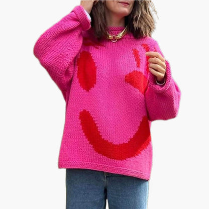 Jersey de punto con motivo abstracto de rostro para mujer – Look cómodo para fines de semana y tiempo libre