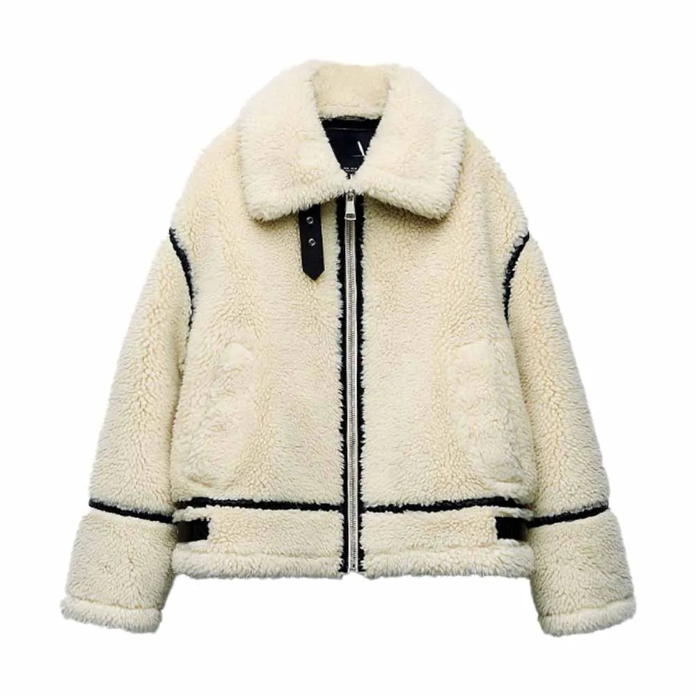 Veste d'hiver femme style biker – Veste en fausse fourrure teddy tendance pour les jours froids